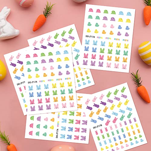 Xqumoi 8 Sheets Easter Nail Stickers Bunny Chick Peeps Art Decals 3D Self-Adhesive Nail Decals Cartoon Rabbit Pattern Design Diy Manicure Nail Decorations Easter Party Favor Gift For Women Girls Kids #TOP3