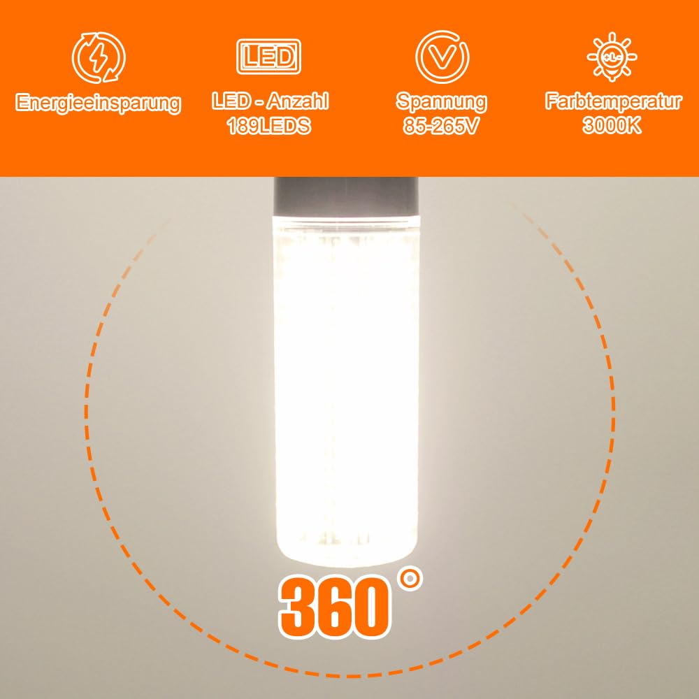 WENNI 6Stück E27 Glühbirnen Mais LED Lampe 3000K Warmweiss 15W Gemessene Leistung 220V Energiesparend 189Leds Maisbirne 2 Jahre Garantie für Küche Schlafzimmer Wohnzimmer Innenbeleuchtung Leuchtmittel