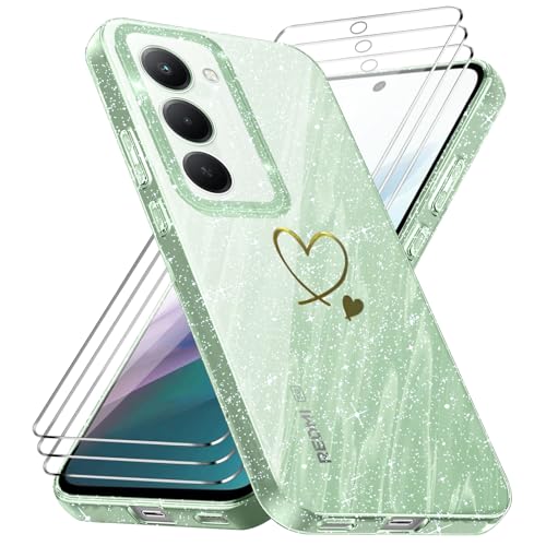 Handyhülle Kompatibel mit Xiaomi Redmi 15 4G/ 5G EU Version (Nicht für Global Version) mit 3 Stücke Schutzfolie Weich TPU Anti-Fingerabdruck Hülle Glitzer Absturzsicherung Schutzhülle Transparent
