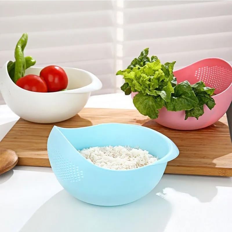 Miniatura 5 de Colador de plástico para arroz, cesta de drenaje de cocina con asas, colador de cuenco de arroz, colador, cesta de drenaje, herramientas de cocina