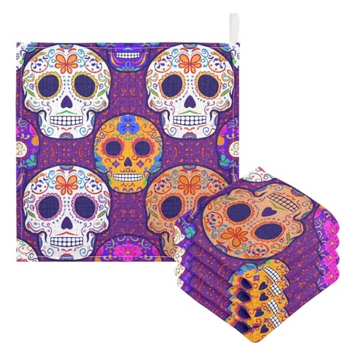 Nander 5Pack Baby Muslin Washcloths,Colored Sugar Skull Soft Face Cloths for Newborn, Absorbent Bath Wash Cloths, Wipes, Burp Rag,Toddlers Essentials Stuff, Baby Registry as Shower