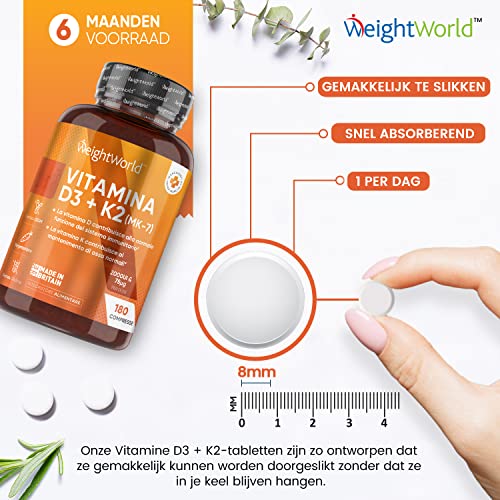 Vitamine D3 en K2 tabletten - 2000 IE + 75 mcg - Vitamine K Menachinon MK7 en Vitamine D - 180 vegetarische tabletten - Image 4