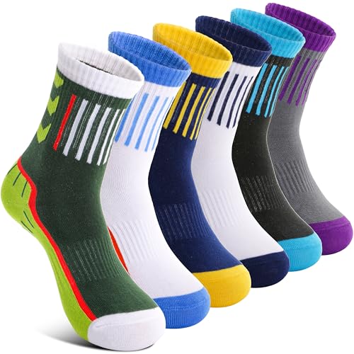 Image of Welwoos 6 Pairs Kids Boys Girls Socks Athletic Basketball Youth Sport Crew Cotton Breathable Soft Socks