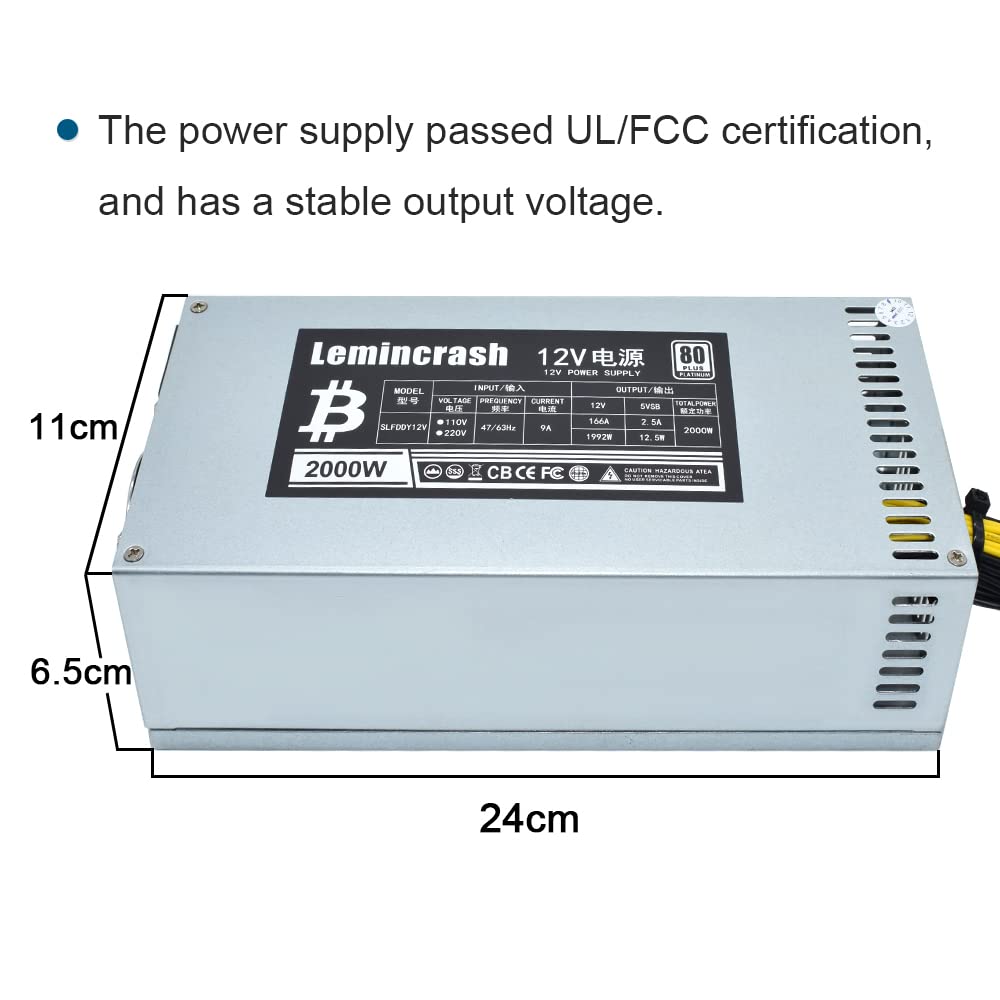 Bitmain Antminer S9 S7 L3 BTC LTC ETH 12V 166A AC110-240V 10x6pin 2000W zasilacz górniczy