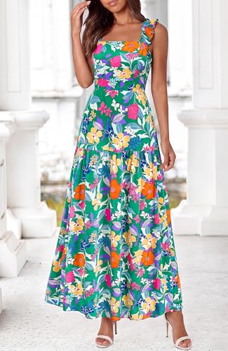 Image of BTFBM Dresses for Women Summer 2026 Formal Sleeveless Smocked Floral Long Wedding Guest Dress Party Spring