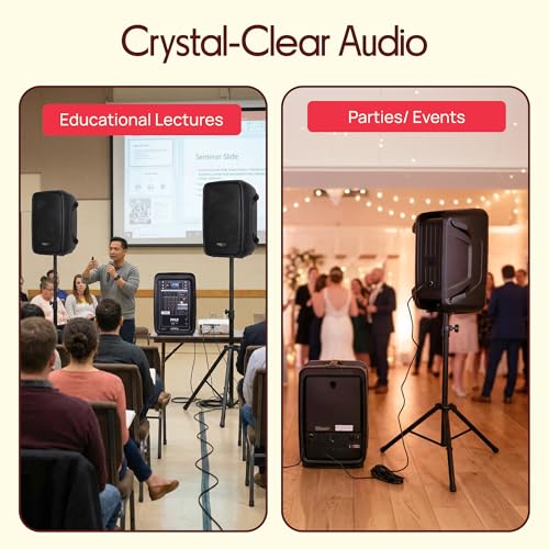 Image of Pyle PA Speaker DJ Mixer Bundle - 300 W Portable Wireless Bluetooth Sound System with USB SD XLR 1 /4 inch RCA Inputs - Dual Speaker, Mixer, Microphone, Stand, Cable - for Home /Outdoor Party