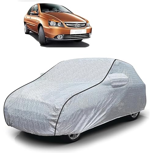 Image of Sulfar 100% Waterproof Car Body Cover Compatible with Mirror for Tata Indigo CS (Triple Stitched, Full Bottom Elastic, Magic Silver with Black Piping)