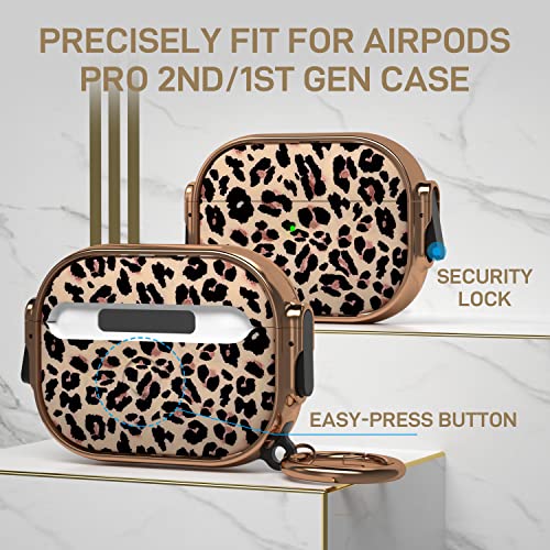 Image of Maxjoy for AirPods Pro 2nd /1st Generation Case with Lock, Cute AirPods Pro 2 Case Lock Protective Hard AirPod Pro Cover for Women Men with Keychain for Airpod Pro (2023 /2022 /2019), Leopard