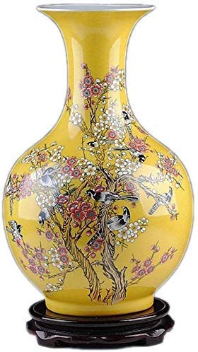 asdchZen Antique Vase Ceramic Decoration Flower Arrangement Yellow Bottle Home Decoration Painted Large Size 36 * 23Cm Home Decoration