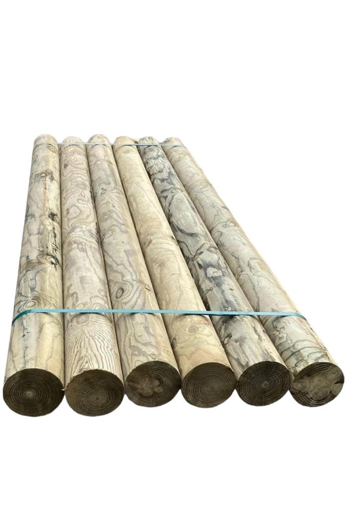 Pack 10 postes redondo de pino tratado 80x2000 mm | postes redondo de pino tratado