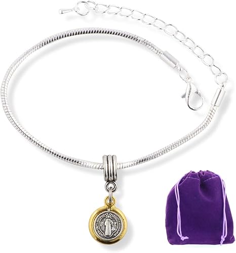 EPJ Catholic Gifts - Pulsera de joyería religiosa de San Benito para mujer, pulsera chapada en plata, regalo católico, pulsera católica para mujeres