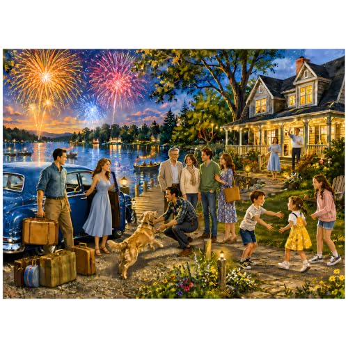 500 Piece Jigsaw Puzzles for Adults, Lakeside Family Reunion Fireworks