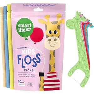 SMARTLIFECO Biodegradable Kids Flossers – Unflavored Dental Floss Picks for Children | Fluoride & Plant Based | Natural Fun Animal Flossing Sticks for Toddlers Teeth | Eco Friendly Compostable, 200pk