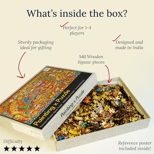 Image of Vishnu's Abode(वैकुण्ठ), 500 Pieces Premium Wooden Jigsaw Puzzle for Adults and Kids 12+ Years | Kerala Mural Indian Artwork Puzzle with Unique Cuts | Gifts for Adults and Teenagers