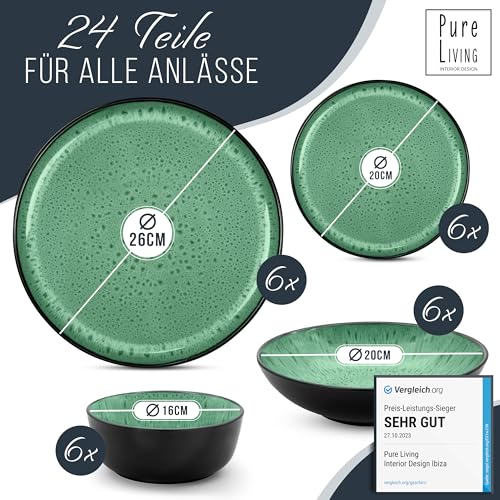 Steingut Geschirrset 6 Personen Ibiza 24-tlg. TEST SEHR GUT – Steingut Geschirr Set für Spülmaschine und Mikrowelle - Teller Set - Tafelservice Kombiservice von Pure Living... – Bild 3