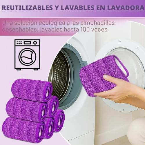 Miniatura 5 de Mexerris Repuestos De Mopas De Microfibra, 6 Piezas Mop Pads Replacement Reutilizables Y Lavables A Máquina Para Mopas Con Pulverizador, Morado, 39 X 13 Cm