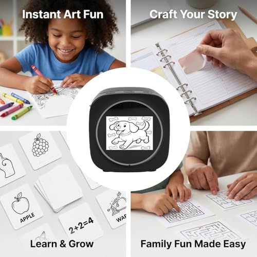 Image of banapoy Thermal Inkless Sticker, Smart AI Sticker Printer Voice Controlled Bluetooth Portable Maker Machine with 2.4 Inch Screen for DIY Arts Crafts Journaling (Black)