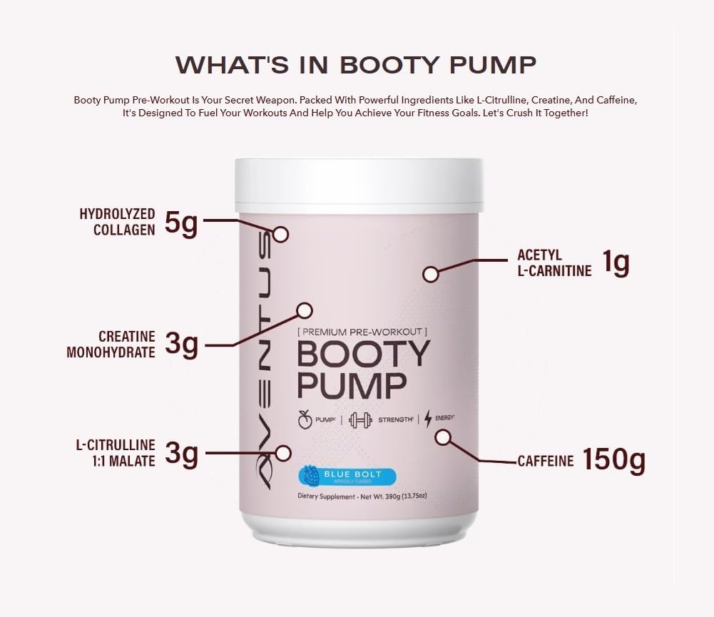 Aventus Booty Pump Pre-Workout Powder | Pump, Strength and Energy with Collagen, Creatine, Caffeine and More, 30 Servings (30 Servings, Watermelon) - Image 3
