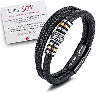 TFXNBKW To My Son - I Will Always Be With You Braided Leather Bracelet for Men, Stainless Steel Inspirational Wristband, Mens Braided Leather Bracelet Bangle Wristband (To Son)
