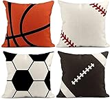 FIGMAN Ball Throw Pillow Cover Set of 4，18 x 18 Inch Ball Stitches Linen Decorative Pillow Cases So