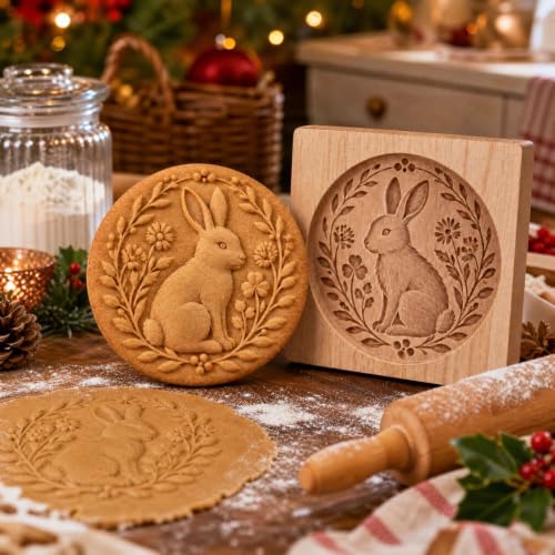 4.72in Carved Wooden Christmas Cookie Stamps, Mini Pie Molds, Elk Print - image 1