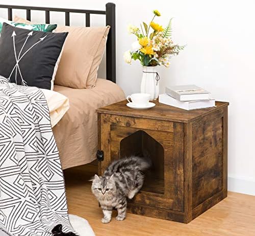 HOOBRO Cat Litter Box Enclosures, Hidden Litter Tray Furniture, Cat Toilet with Magnetic Door, Wooden Indoor Cat Cave House, Dog Bed, Easy Clean, for Living Room, Hallway, Rustic Brown EBF01MW01