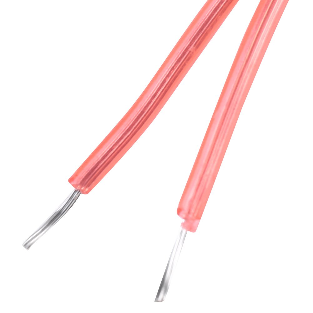 Close-up of the output wires, both red