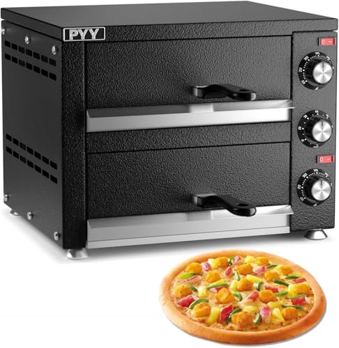 PYY Commercial Pizza Oven -12 Inch Double Decker Pizza Ovens 2-Layers Countertop Pizza Cooker Electric Indoor with Timer Stainless Steel Pizza Maker for Party Restaurant Home, Black