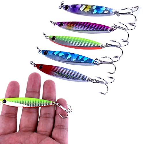 Luresmeow Fishing Jigs Saltwater Fishing Lures With Assist Hooks, Slow Pitch Jigs, 5Pcs Fishing Lures Saltwater Jigs Spoon Lures For Bass, Trout, Tuna, Sailfish, Grouper, Snapper (A-2.36In/0.5Oz-5Pcs) #TOP2