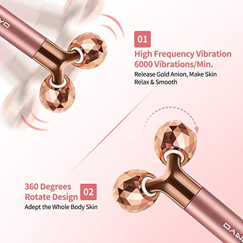 2-In-1 Electric Face Massager Roller 24K Rose Gold Face Roller, 3D Roller And Unique Crescent Shape Facial Roller Massager Kit Arm Eye Nose Massager Skin Care Tools #TOP4