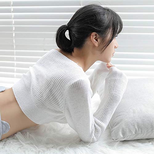 Image of Women's Knitted Sweater Deep V Neck Long Sleeve Sexy Solid Rib Loose Comfortable Pullover Short Sweater Lightweight Crop Top T-Shirt (White)