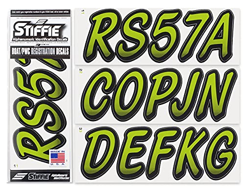 Image of STIFFIE Whipline Electric Lime /Black 3 inch Boat & PWC Registration Decals • Numbers Letters Stickers