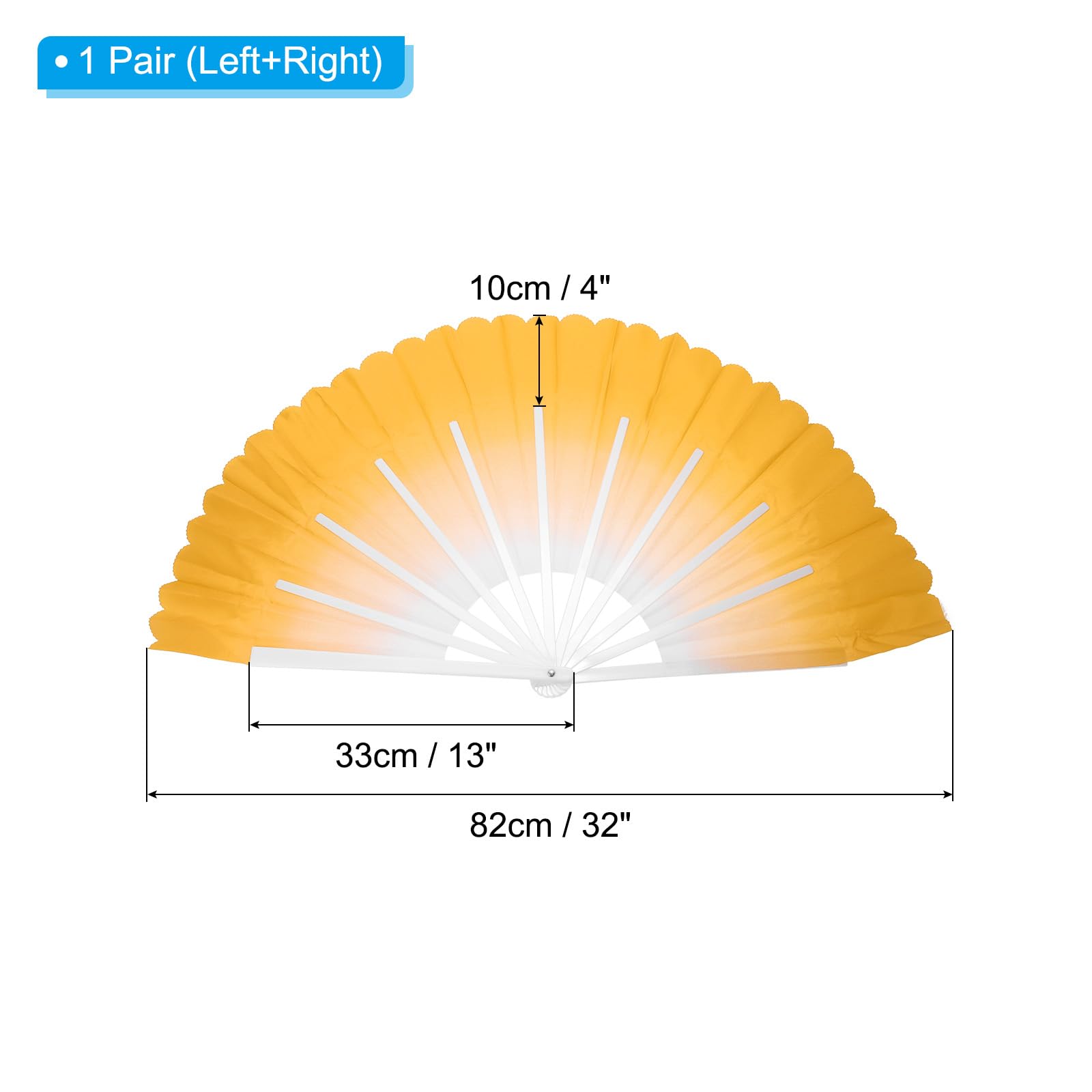 PATIKIL Folding Hand Silk Fan 24", 1 Pair Left Right Plastic Chinese Fan Dance Performance Sport, Yellow - Image 2