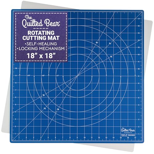 The Quilted Bear Tapis de découpe rotatif 45,7 x 45,7 cm - Tapis de découpe carré auto-cicatrisant rotatif à 360° avec mécanisme de verrouillage innovant pour le matelassage et la couture (Bleu)