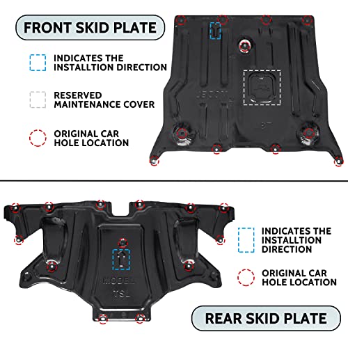 Skid Plate For Tesla Model 3 / Model Y, Pokiauto Front Rear Under Engine Guard Cover Splash Shield Cover Chassis Guard Plates For Tesla Model 3 2017-2023 / Model Y 2020-2023 Accessories, 2Pcs #TOP3