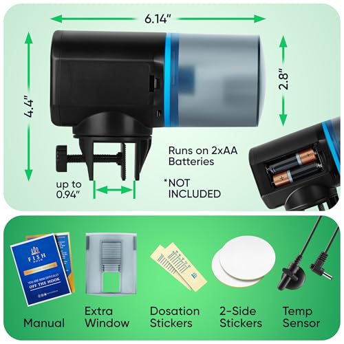 Image of FISHNOSH Automatic Fish Feeder for Aquarium with Digital Thermometer - 2026 Auto Fish Food Dispenser Programmable, Vacation Feeder for Fish, Adjustable Portions, Auto Fish Feeder for Small & Big Tanks