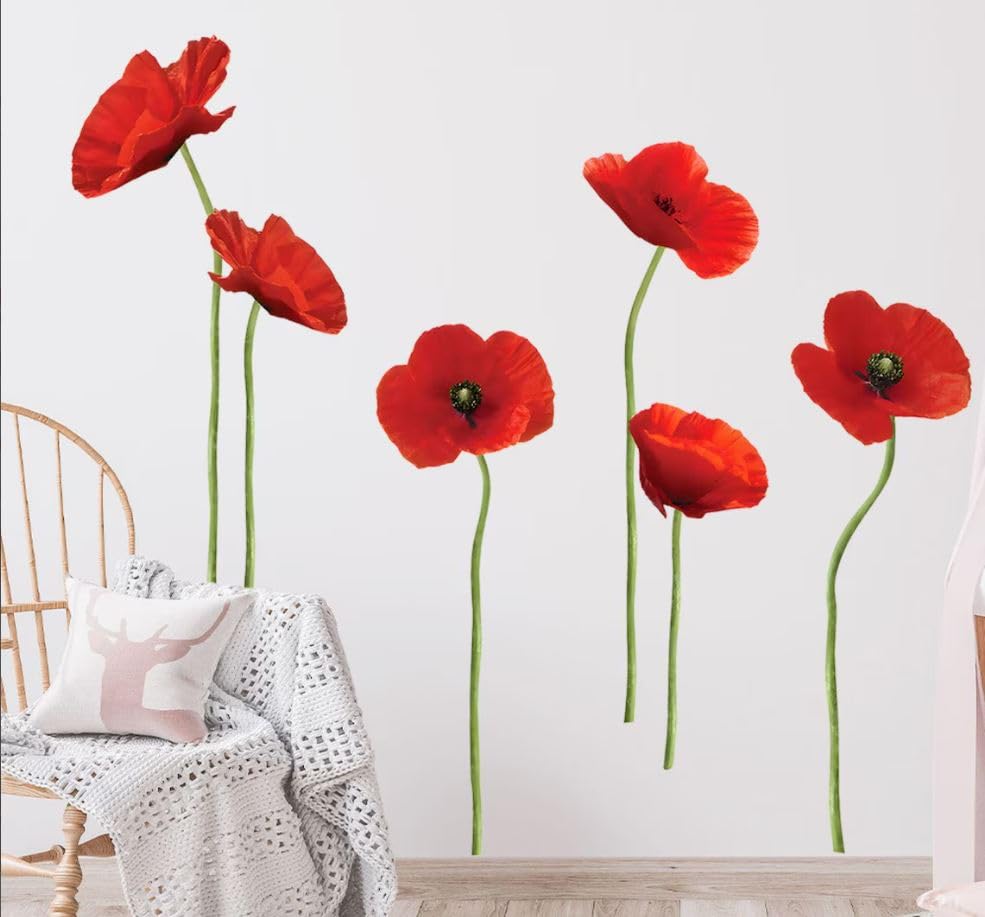 PICASSO SIGNAGE Red Flower Wall Decals Peel and Stick Floral Wall Stickers Removable Wall Art for Home Bedroom Living Room Decor 2