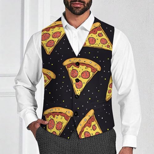 Pizza Food Print Mens Slim Fit Suit Vest Dress Waistcoat Casual Business Vest2