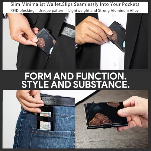 Image of Slim Card Holder Wallet for Men, Minimalist RFID Blocking Pop Up Wallet, Smart Metal Business Card Case Holds 12 Cards, Ultra-Thin Front Pocket Wallet, Gifts for Men