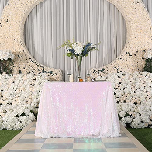 PartyDelight Sequin Tablecloth, Wedding, Sweetheart, Christmas Tree, Rectangular, 48"x 72", Iridescent