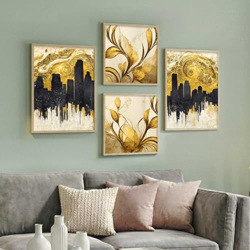Image of kotart Aesthetic Modern Wall Decor Paintings with Frame for Home Decoration - Painting for Living Room Bedroom - Painting for Wall Decoration Set of 4 (Art 9, Big (13x17 or 13x13 inch))