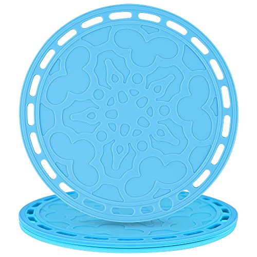 Smithcraft Blue Silicone Trivets Mats Big Round Silicone Pot Holder Hot Pads and Trivets for Hot Dishes and Hot Pots, Hot Mats for Countertops, Tables, Spoon Rest Small Place Mats Set 3