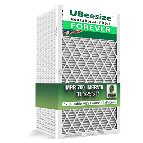 Ubeesize 16X25X1 Reusable Air Filter (9-Pack) - Merv 8 Mpr 700 Hvac Ac Furnace Air Filters (Actual Size:15.75" X 24.50" X 0.75") - 1X Reusable Abs Frame+9 X Filter,Breathe Fresher #TOP6