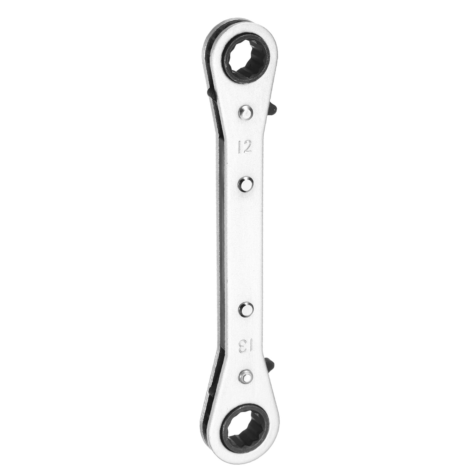 sourcing map Double Box End Reversible Ratcheting Wrench 12mm x 13mm CR-V Steel 180 Degrees Metric Double Head 12-Point 24-Teeth Adjustable Ratchet Gear Socket Spanner, Silver Grey