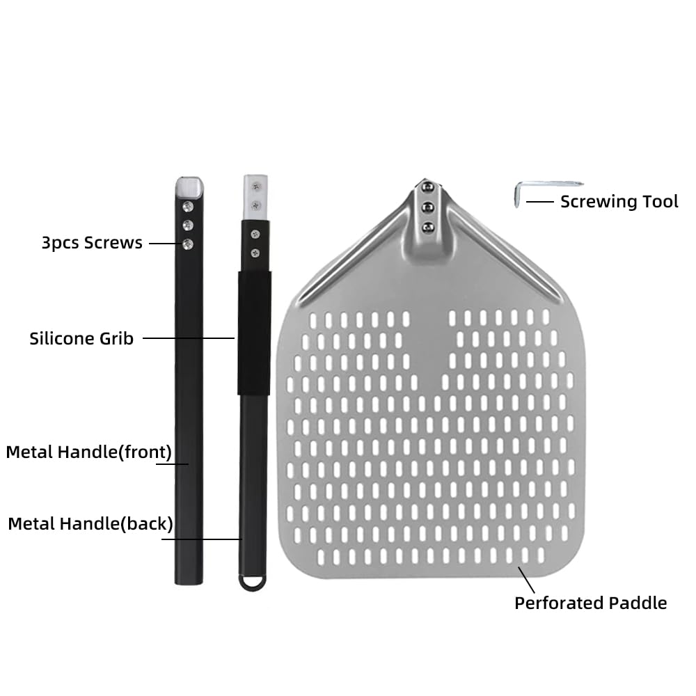 Pala Per Pizza Pala for pizza grande da 18 pollici, pala perforata, manico in metallo for forno, utensili cucina, accessori for la cottura antiaderenti(18 inch 142cm)
