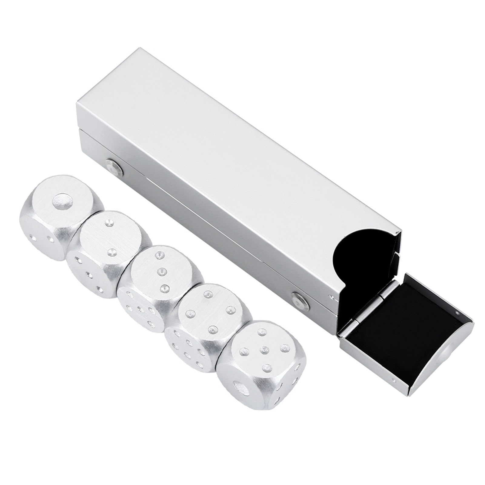 5pcs Metal Dice Set, 6 Sided Aluminium Alloy Dice with Portable Metal Case for Tables Board Game Poker, Drinking Party (Rectangular)