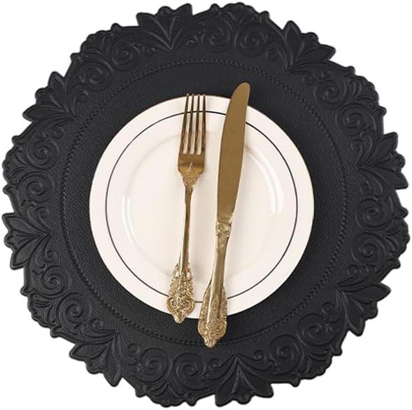 Noctiflorous Juego de 6 manteles individuales redondos de piel sintética de 15 pulgadas, impermeables, lavables, resistentes al calor, para mesa de