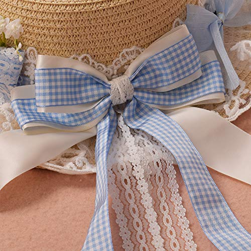 Girls Womens Tea Party Sun Hat Beach Straw Hat Lace Bowknot Hats (Blue) #TOP5