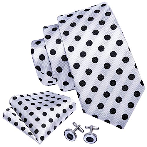 Image of Barry.Wang Classic Mens Ties Silk Necktie Pocket Square Cufflinks Set Woven Designer Wedding Business