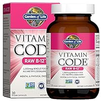 Garden of Life Vitamin Code Raw B-12-30 Capsules, 1,000mcg Whole Food B12 Methylcobalamin for Energy, Vegan Methylcobalamin Vitamin Plus Probiotics and Enzymes, Gluten Free Supplements